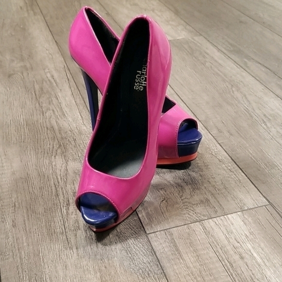 Charlotte Russe Tri-Colour Platform Peep Toe Heels - Picture 2 of 7